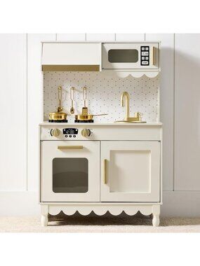 Wooden Cottage Play Kitchen for Toddlers - Fun Pretend Play Set, Cream Color